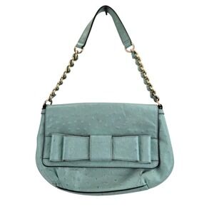 Kate‎ Spade Joleen Ostrich Embossed Leather Bow Shoulder Bag Robin Egg Blue Prep